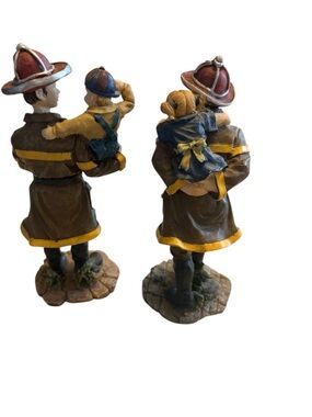 Hand-Painted Firefighter Figurine Decorative Accent in Brown and Yellow